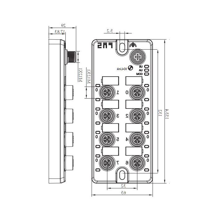 M12 interface, IO-Link Hub, 8AO, 4-20mA current analog module, 00BA17