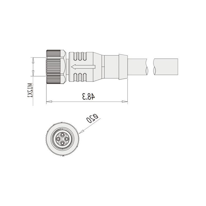 M12 4-PIN S-coded, straight female, single-end pre-cast PVC non-flexible cable, gray sheathing, 64SP01-XXX